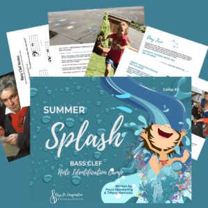 Summer Splash Music and Piano Camp #3 Bass Clef Notes Cover and Sample Pages