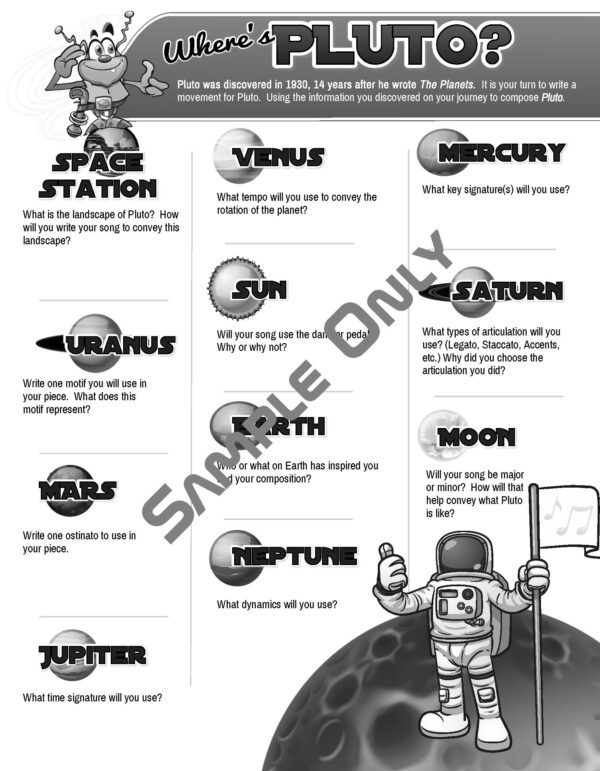 Music is Out of This World Practice Incentive Game Sample Assignment Book Page Pluto Composition Activity