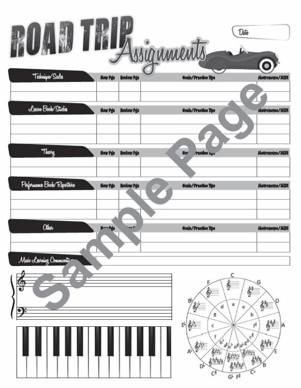 Road Trip Incentive Program Game Sample Assignment Book Page with Staff and Circle of Fifths Reference