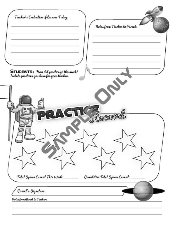Music is Out of This World Practice Incentive Game Sample Assignment Book Page Practice Record, Communication with Parents