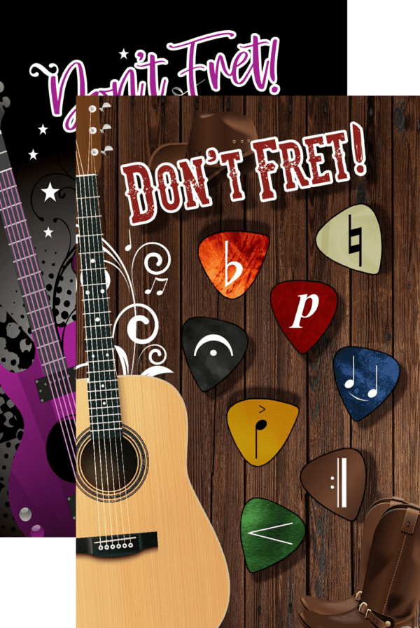 Don't Fret Music Terms and Symbols Sample Game Boards Level 1 and 2