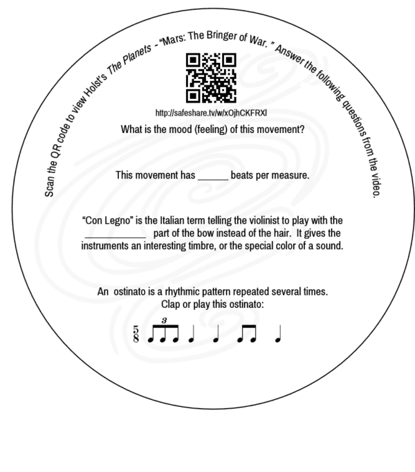 Music is Out of This World Practice Incentive Game Sample Planet Card - Mars Back - Holst's Mars: Bringer of War