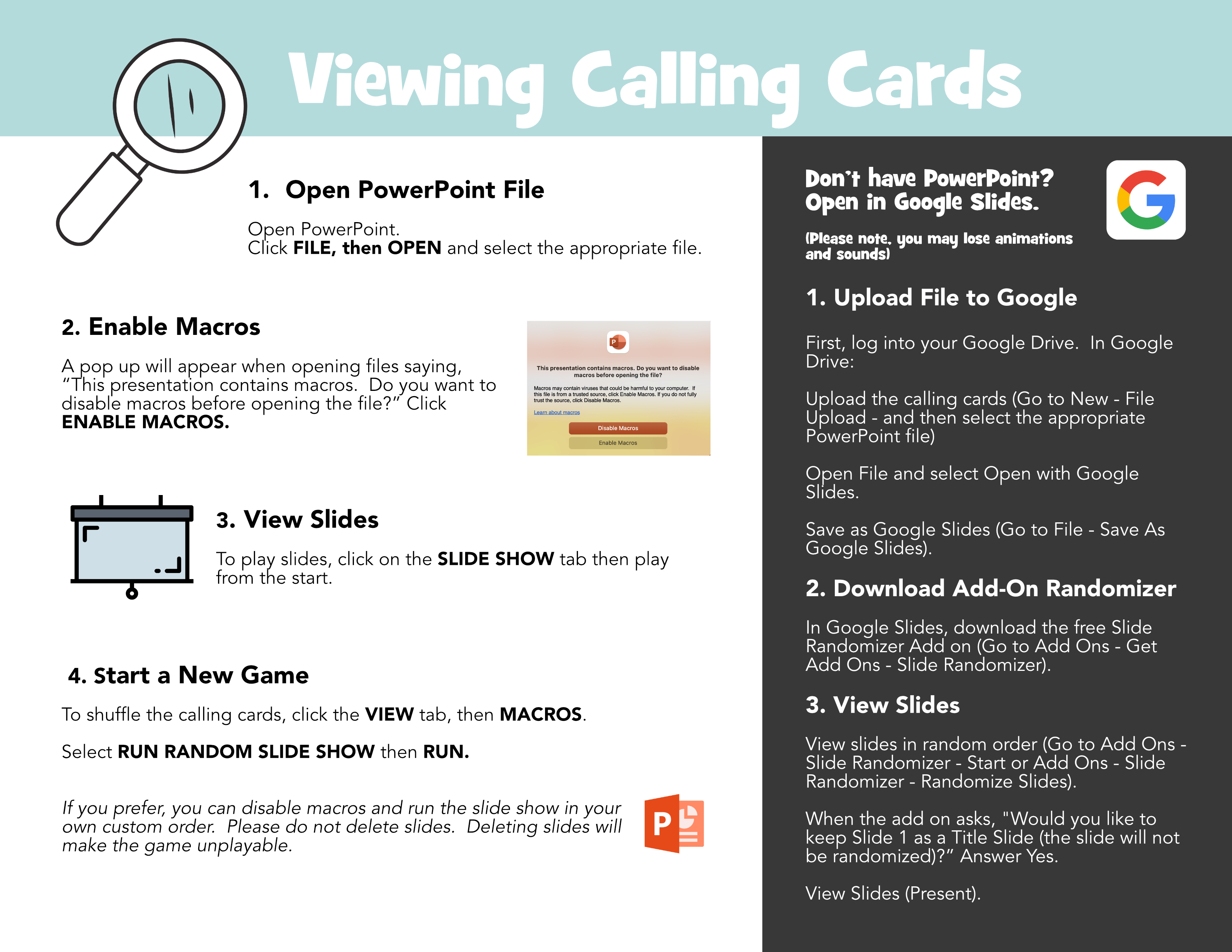 How to View Calling Cards in PowerPoint