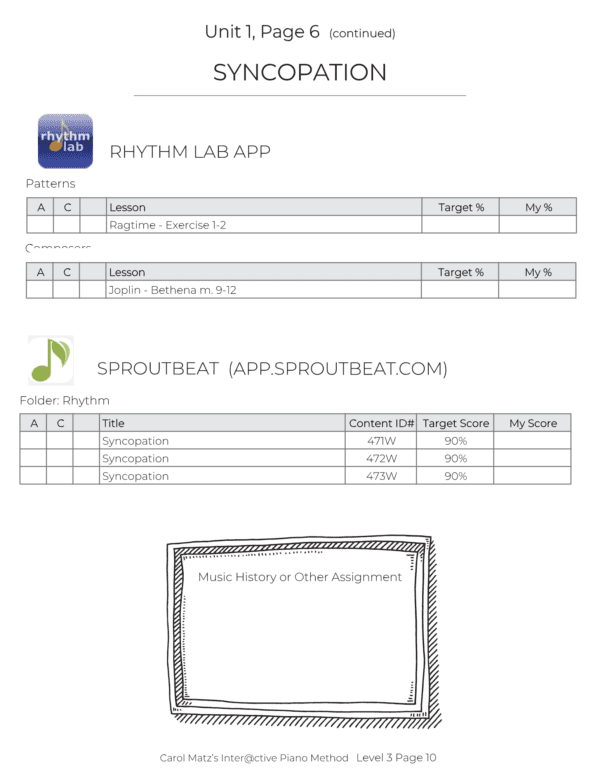 Music Theory App Map Level 3 Sample Page Carol Matz Syncopation