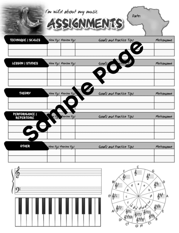 A Walk on the Wild Side Practice Incentive Program Sample Assignment Book Page with Staff and Circle of Fifths