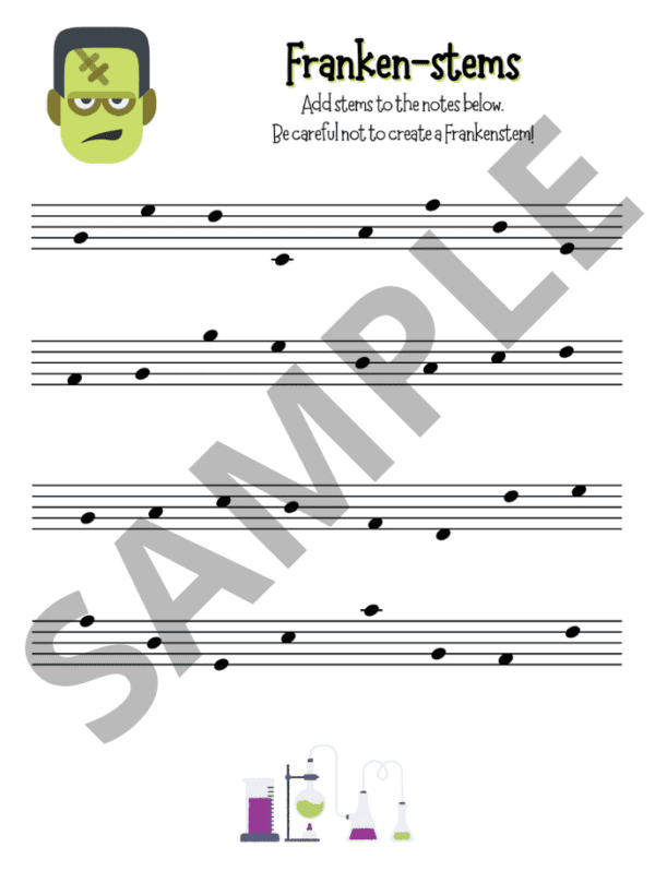 Halloween Music Activities Sample Page Adding Stems to Notes