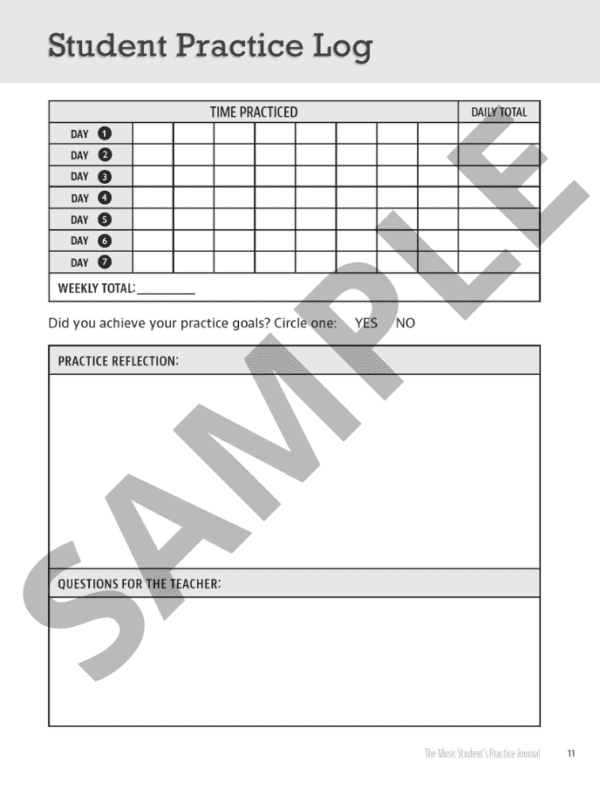 Music Students Practice Journal Sample Student Practice Log