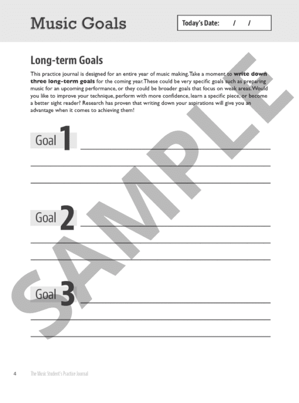 Music Studnets Practice Journal Sample Page Music Goals