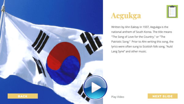 Are We There Yet World Music Program - South Korea National Anthem Sample Slide